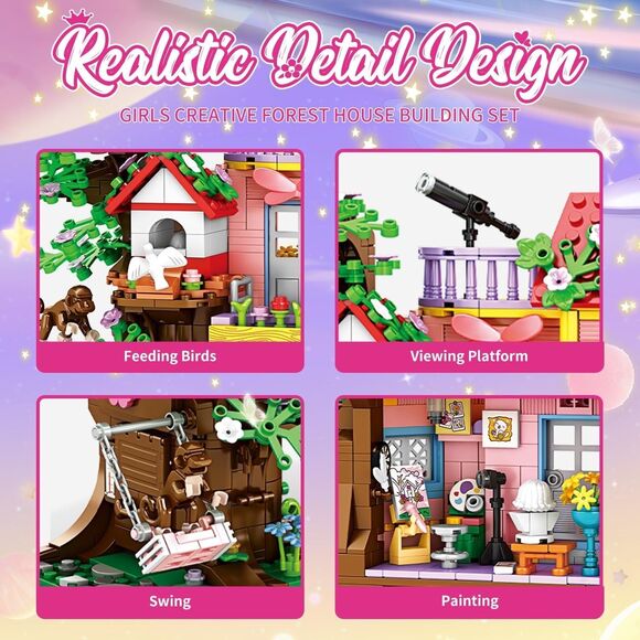 840 Piece Tree House Building Sets Creative Forest House Building Blocks Swing - Picture 3 of 8